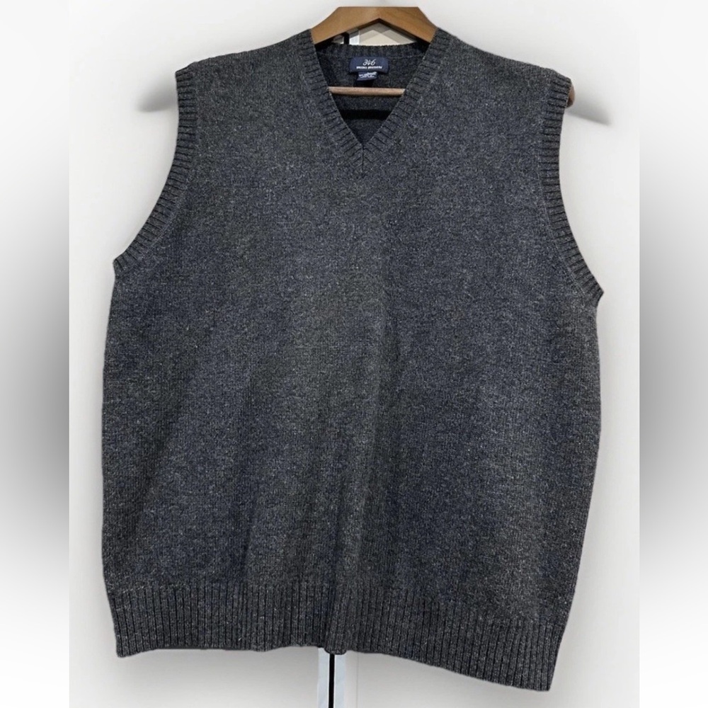 Brooks Brothers 346 Mens Sz L Sweater Vest V Neck Lambswool Gray Grandpacore